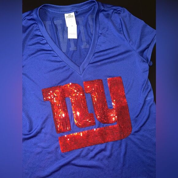 Victoria’s Secret PINK NFL New York Giants Sequins T-Shirt Size Large NWT - Picture 2 of 8